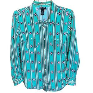 Wrangler Retro Western Striped Pearl Snap Button Up